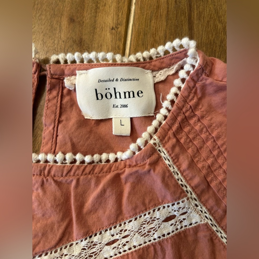 Anthropologie bohme Salmon Lace Trim Peasant Blouse. Large. - Picture 2 of 6